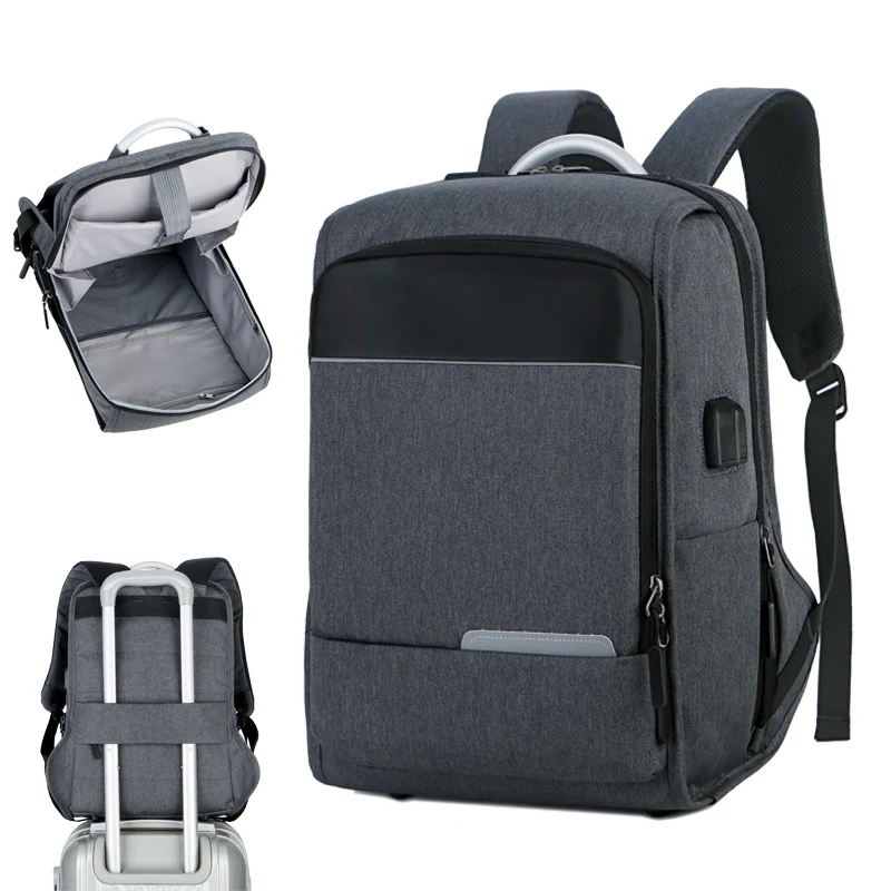 

15.6-inch Multi-function Oxford Cloth Backpack Men Pull Rod Design Reflective Strip Business Backpack