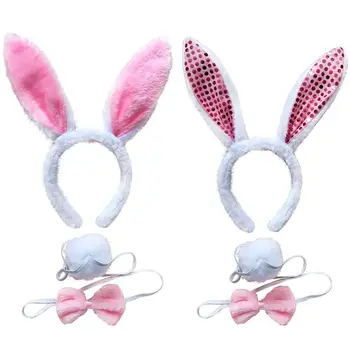 

Plush Fluffy Bunny Rabbit Ears Headband Tail Tie Costume Accessory Cosplay For Woman Girl KIDS Adult Christmas Halloween