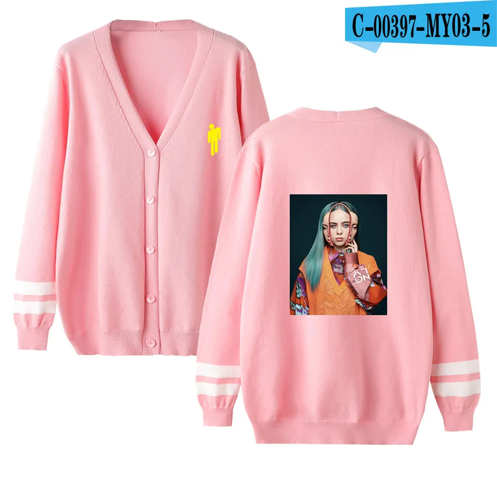 Kpop Billie Eilish свитер для женщин/мужчин осень/зима вязаный кардиган размера плюс короткое пальто женская маленькая Шаль вязаная одежда хит-хоп - Цвет: pink