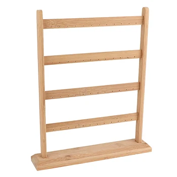 

48 Hole Wooden Jewelry Organizer Rack Earrings Holder Necklace Bracelet Stand Rotating Earring Display Storage