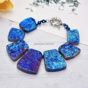

GuaiGuai Jewelry Titanium Blue Color Quartz Druzy Graduated Bracelet