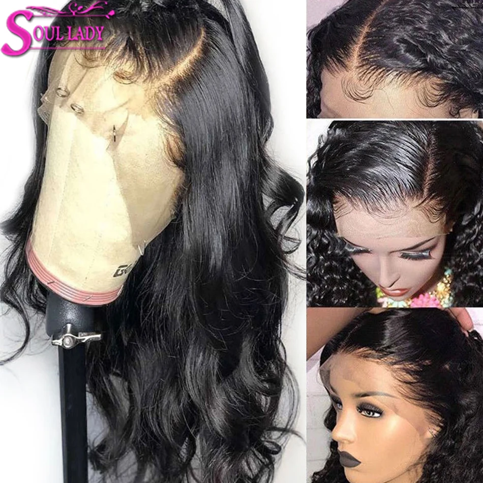 Soul Lady парик Топ 13x6 кружевные Передние Прозрачные человеческие волосы парики с предварительно выщипанными Remy перуанские бодиволнистые кружевные передние парики
