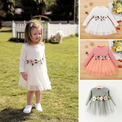 Robe de princesse en dentelle pour filles, vêtements pour filles, Design brodé, en Tulle, Patchwork à manches longues, Costumes à fleurs pour filles 