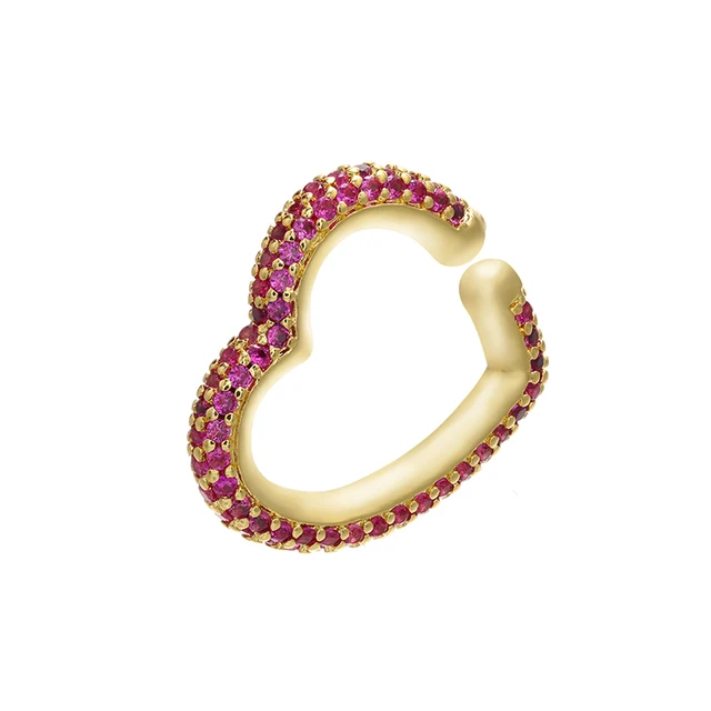 ZHUKOU 1piece 2020 CZ heart Crystal Ear Cuff Earring Fake piercing clips on earrings for women gold/silver color ear Clip VE132 gold rose red