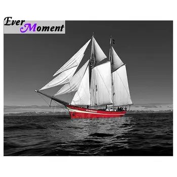 

Ever Moment 5D DIY Diamond Painting Dark Sea Red Steamship White Sail Handmade Mosaic Pictures Of Rhinestones Gift 5L085
