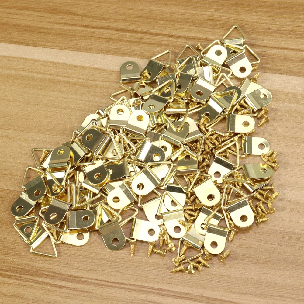 100pcs Small Triangle D-Ring Single Hole Picture Frame Hangers Holders w//Screws