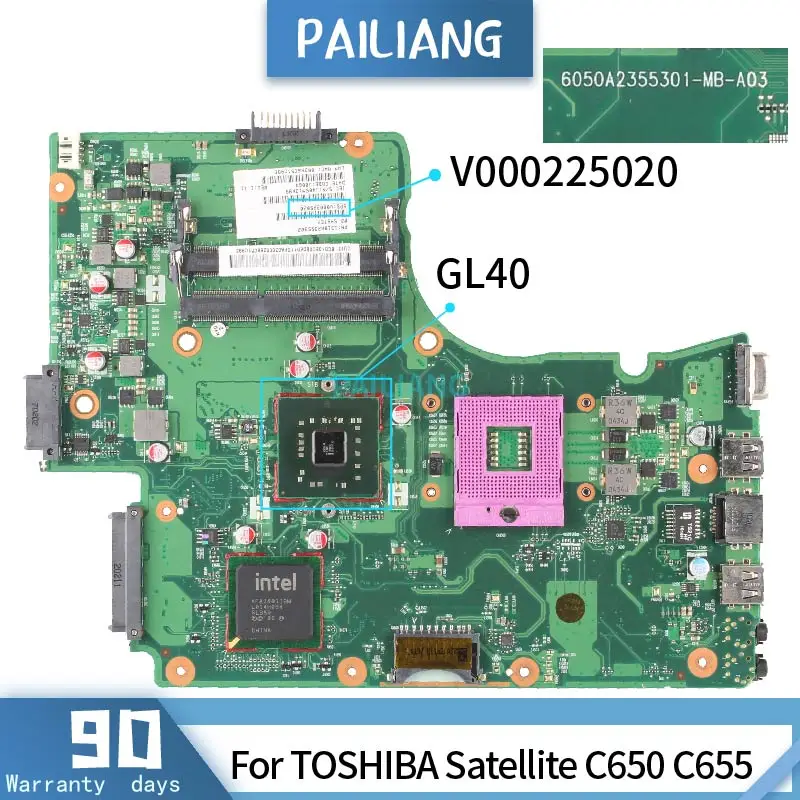 Материнская плата V000225020 для TOSHIBA Satellite C650 C655 6050A2355301-MB-A03 GL40 материнская ноутбука DDR3