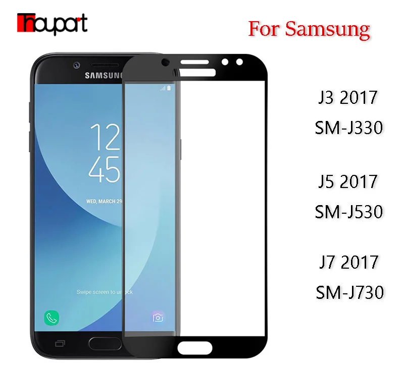 Закаленное стекло на Samsung Galaxy J5 J3 2017 J530 J330 полное покрытие из КЛЕЕВОЙ ПЛЕНКИ