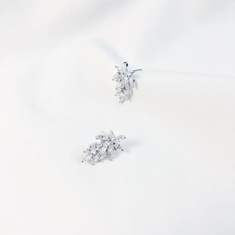 High Quality S925 Silver, Zircon Crystal Leaf Inlaid Creative Coloured Lady's Earrings