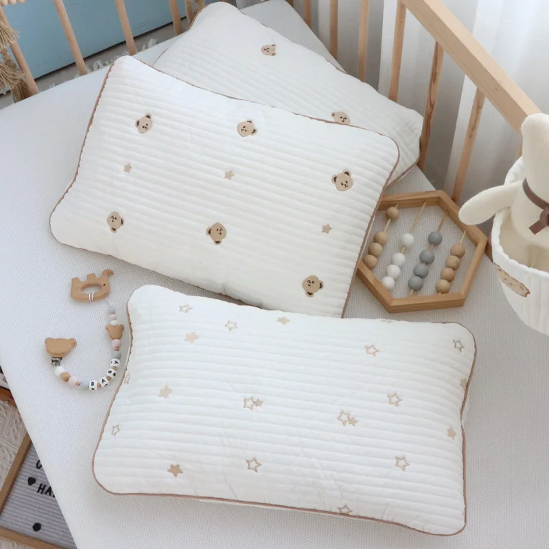 Baby Pillow Bear Embroidered Cotton Newborn Infant Pillows For Babies
