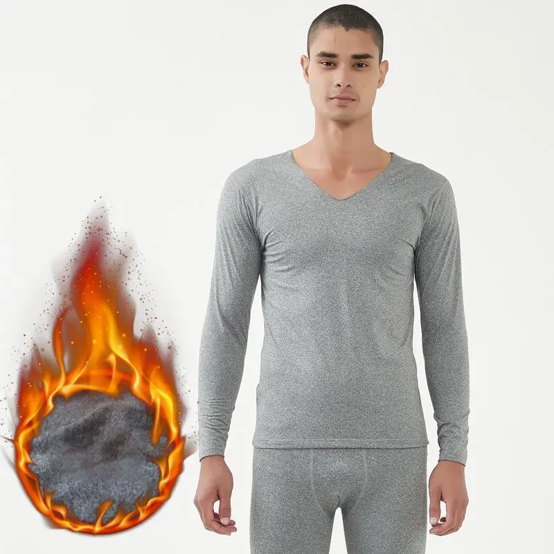 Модные теплые мужские новые пижамы PJ костюм зимняя мужская одежда для сна с длинными рукавами Ночное белье плюс размер 3XL o-образным вырезом 2 шт. рубашка и брюки домашняя одежда - Цвет: V-Neck Gray