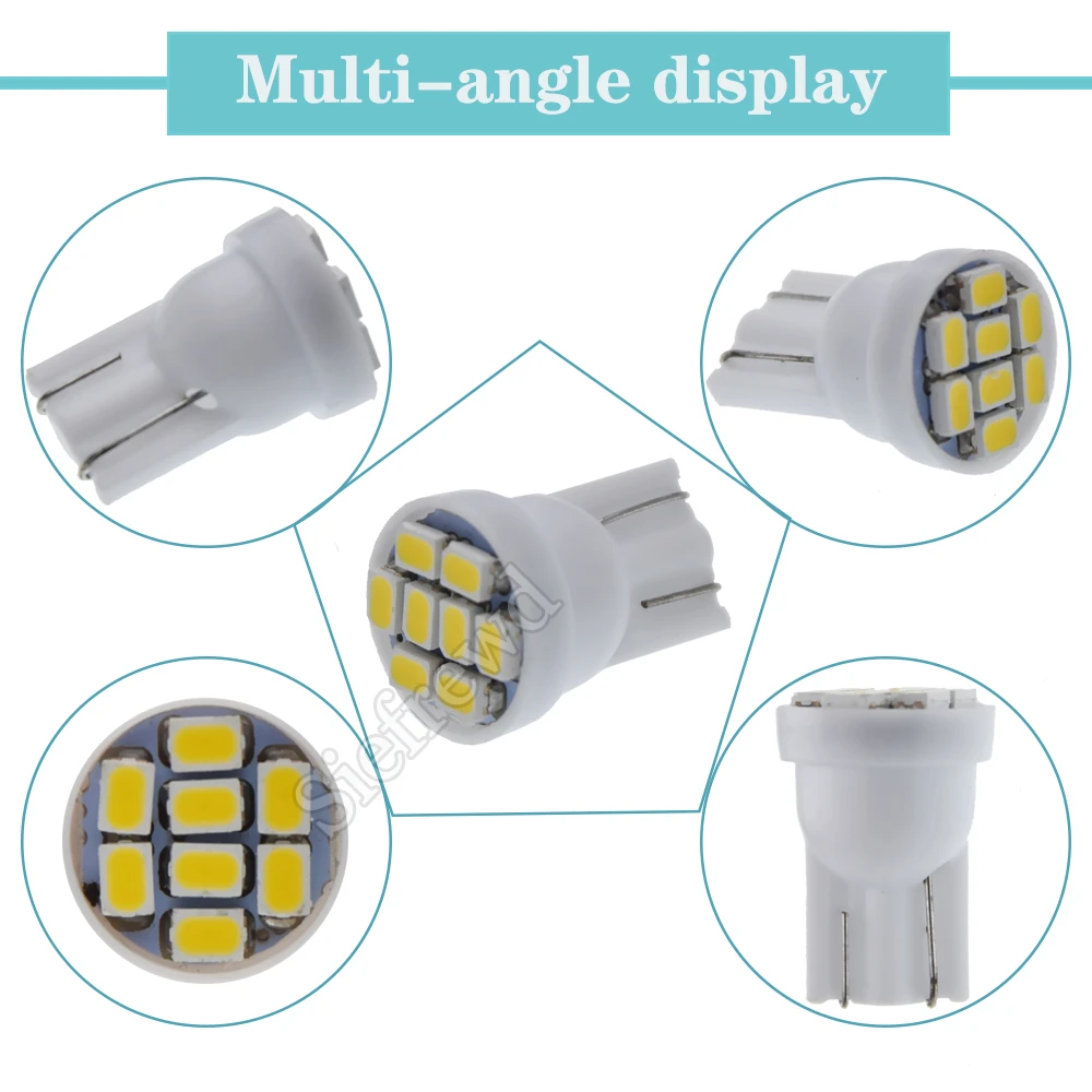 10Pcs 4300K ??  ڵ  T10 W5W Led   1210 8SMD ڵ    ̵ Ŀ ̵ Ʈ   12V