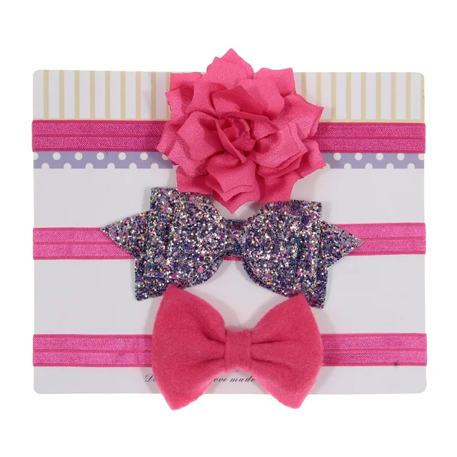 New 3pcs/lot Sequin Felt Bow Lotus Flower Elastic Headbands Kids Photography Props Baby Girls Cute Headwear Christmas Gift Sets 7