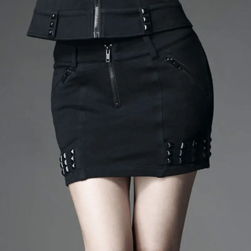 

PUNK RAVE Women Punk Personality A-line Skirt Casual Summer Cotton Black Club Party Mini Skirt