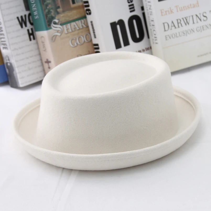 cream fedora hat GEMVIE Classic 100% Wool Soft Felt Pork Pie Hat Fedora For Men Women Autumn Winter Wool Hat Curved Brim bailey of hollywood hats