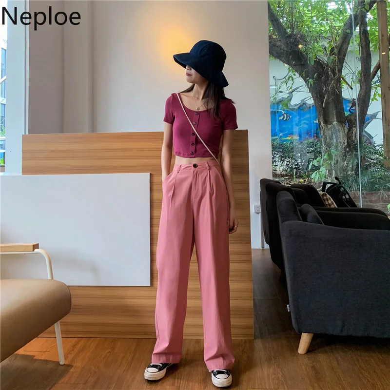 Neploe однотонные прямые брюки с высокой талией женские весна 2019 элегантные офисные