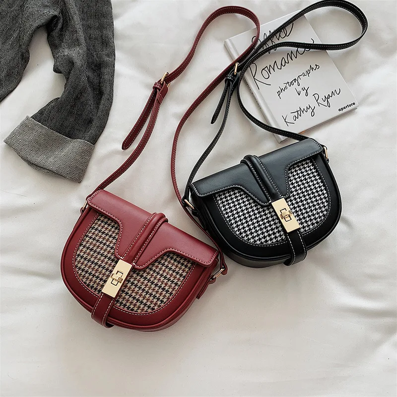 

2019 Autumn New Style WOMEN'S Bag Korean-style INS Wind Saddle Bag Shoulder Oblique Bag Thousands of Birds Contrast Color Versat