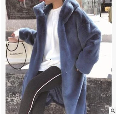 Blue Пальто из искусственного меха женские новые повседневные толстовки меховые толстые теплые длинные имитация воды Мане куртки свободные зимние пальто женские casaco feminino - Цвет: Blue