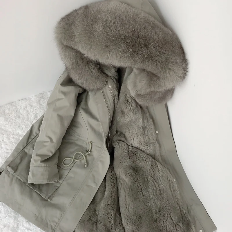 AYUNSUE Winter Coat Women Parka Real Fur Coat Female Rabbit Fur Liner Long Jacket Women Fox Fur Collar Warm Parkas MY4574