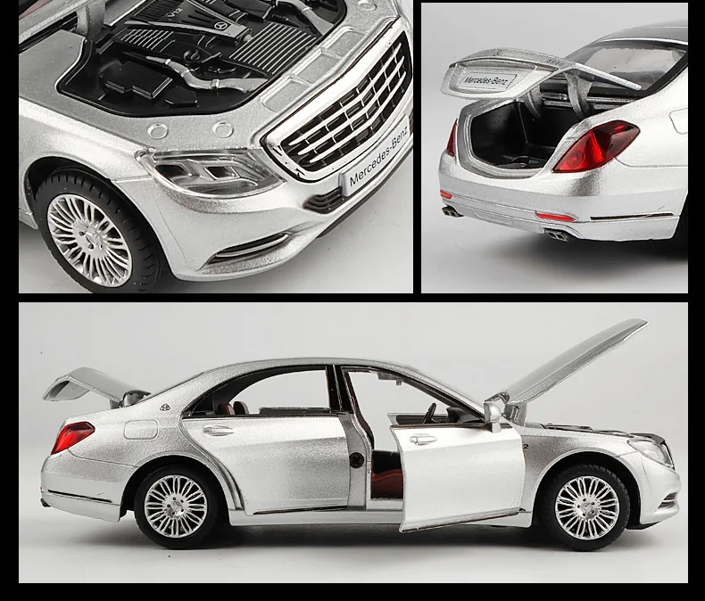 1/32 Maybach S600 литые под давлением металлические модели автомобилей, игрушечный автомобиль с имитацией, светильник с музыкой, 6 дверей, можно открыть, подарки для детей