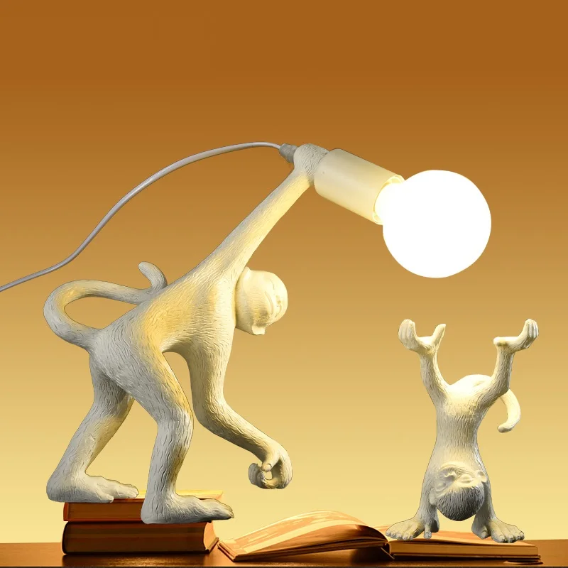  Nordic Simple Style Resin Cute Naughty Monkeys Table Lamp Modern LED Home Loft Bedroom Bedside Home - 4000404512449