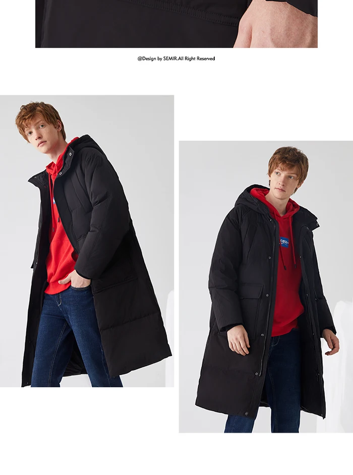 SEMIR, мужской пуховик, свободный,, зима, новая Корейская версия, длинное пальто, повседневное, с капюшоном, толстое, утиный пух, пальто