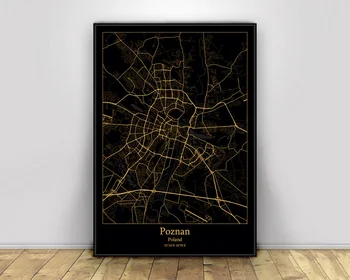 

Poznan Poland Black&Gold City Light Maps Custom World City Map Posters Canvas Prints Nordic Style Wall Art Home Decor