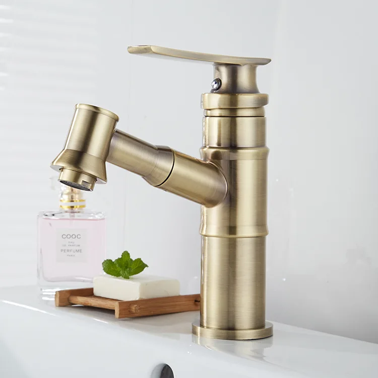 

Copper European Style Archaistic Faucet Green Ancient Bamboo Joint Single Hole Basin Faucet Table Basin Faucet