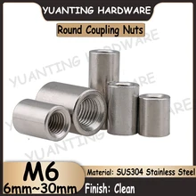 

2Pcs~5Pcs M6x6mm~30mm SUS304 Stainless Steel Extend Long Lengthen Round Coupling Nut Connector Joint Sleeve Nut