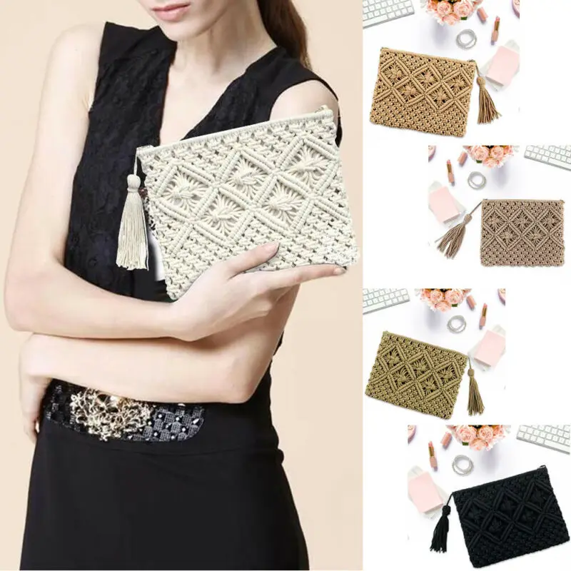 Женская квадратная соломенная сумка модные ручного плетения Сумки для дам кисточкой клатч сумка женская богемная сумка