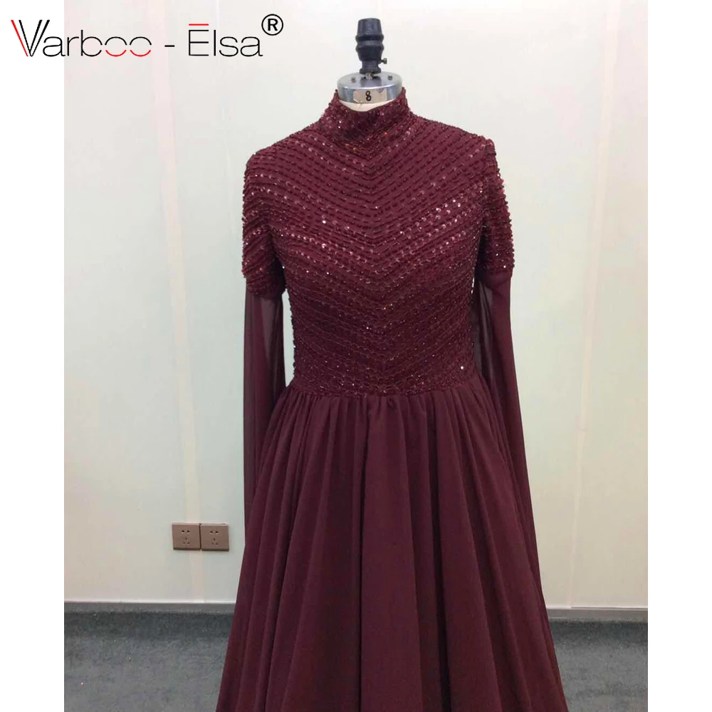 VARBOO_ELSA Дубай дизайн белые сексуальные длинные вечерние платья с длинным рукавом и отделкой из бус Роскошные вечерние платья романтическое платье для выпускного вечера