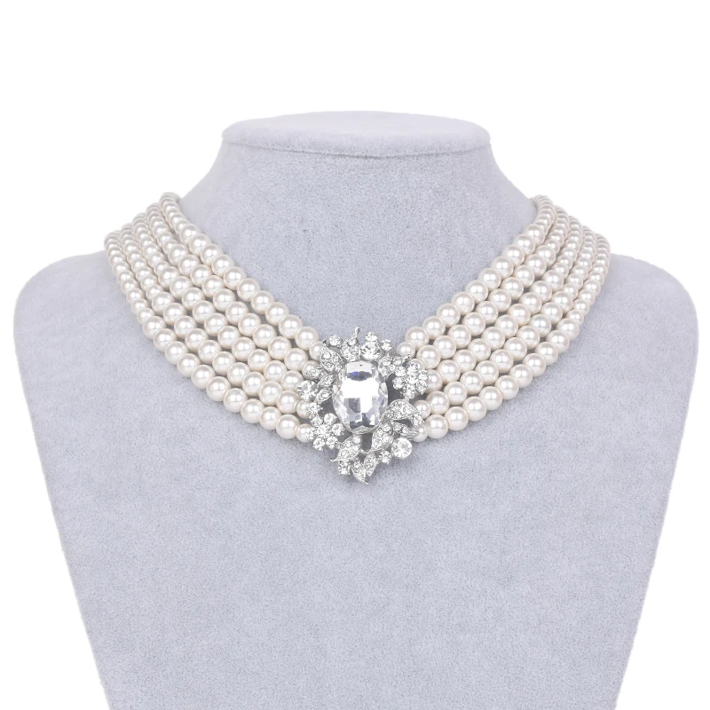 

HOWAWAY 2020 new Hepburn theme party round imitation pearl collar necklace multi-strand collar 20s necklace accessories