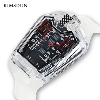 KIMSDUN-Personalidad transparente e innovador diseño de la esfera de carreras reloj de cuarzo reloj deportivo para hombres