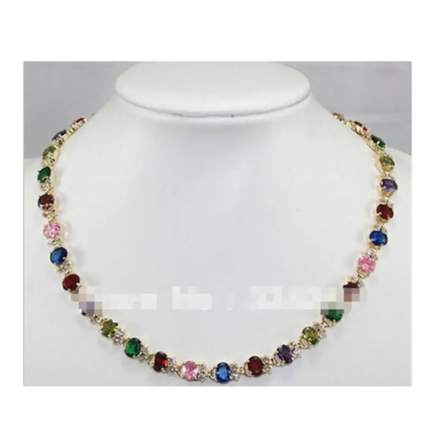 fine 6*8mm pink/green/blue/red/colorful Cubic zirconium 18KGP necklace | Украшения и аксессуары