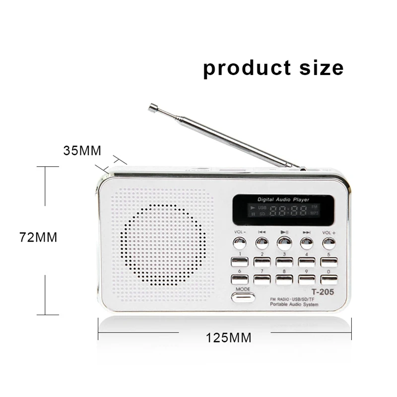 Портативный мини Am Fm радио стерео спикер Поддержка Sd/Tf карты с Usb(белый