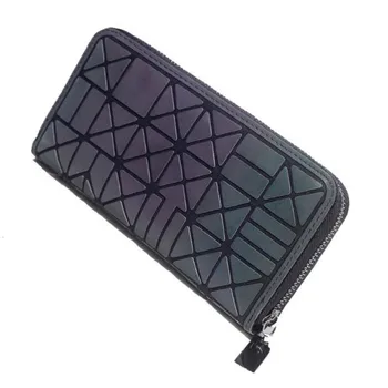 

Coin Purse Women Long Clutch Luminous Card Geometric Lattice Patterns Standard Three Folds Leather Wallet