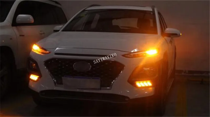 DRL для hyundai ENCINO Kona водонепроницаемый 12V светодиодный авто DRL Дневной Бег Фары противотуманные лампы Защитная крышка с сигнал поворота реле