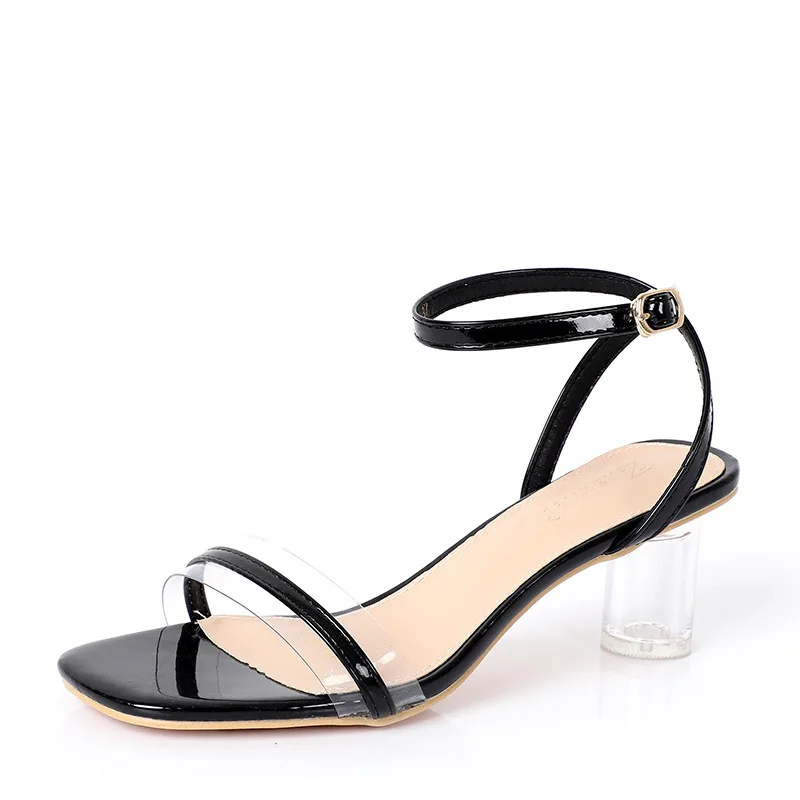 

3216 Sandals Women's 2019 Summer New Style Casual Chunky-Heel Peep-Toe A- line Buckle Date Comfortable Versatile High Heel Shoes