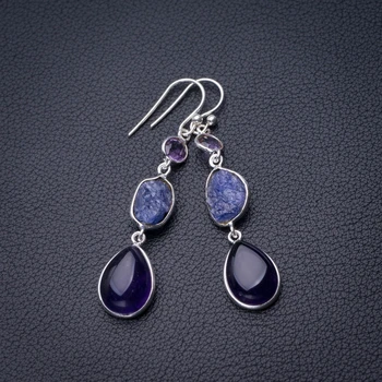 

StarGems Natural Amethyst And Apatite Handmade 925 Sterling Silver Earrings 2" D6828