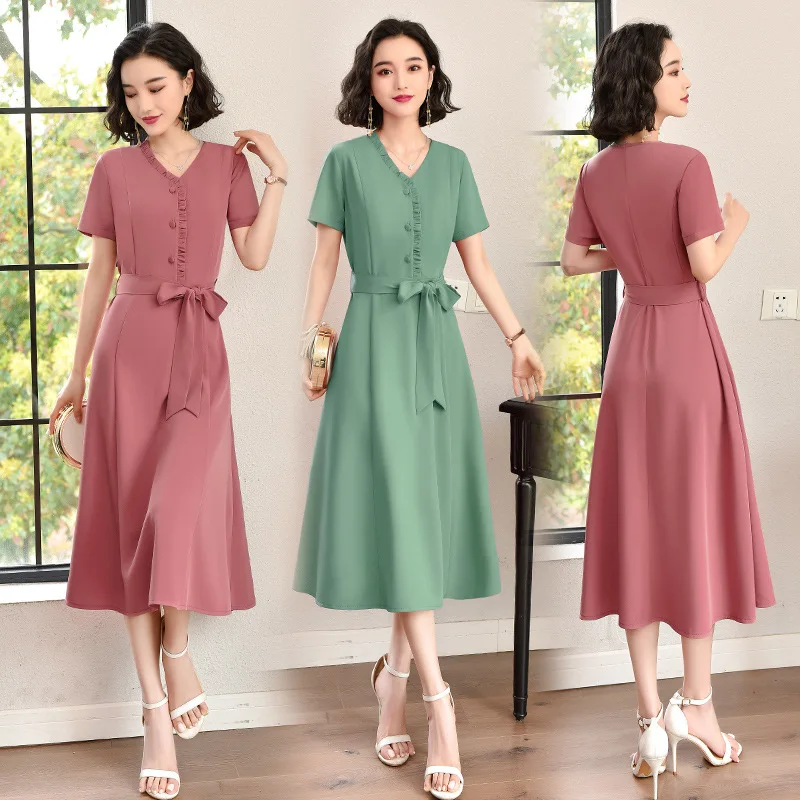 

2019 Popular Skirt Summer New Style Elegant Graceful Solid Color Dress Women's Slimming Dignified Glorious Ladies' Skirt