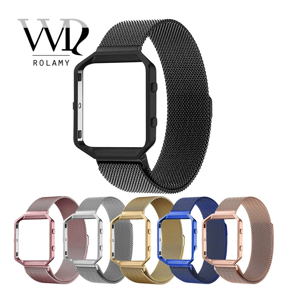 

Rolamy Replacement Milanese Steel Watchband Strap Loop bracelet Magnetic Closure With Case Frame For Fitbit Blaze 23 watch