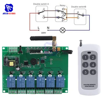 

110-240V 6 Channel RF Receiver 433MHz Control Switch Relay Module Board with Antenna Remote Controller for Home Improvement
