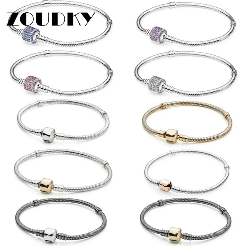 

100% 925 Sterling Silver Classic head bracelet Clear CZ Charm Bead fit Pendant DIY Bracelets The factory wholesale Jewelry Gift