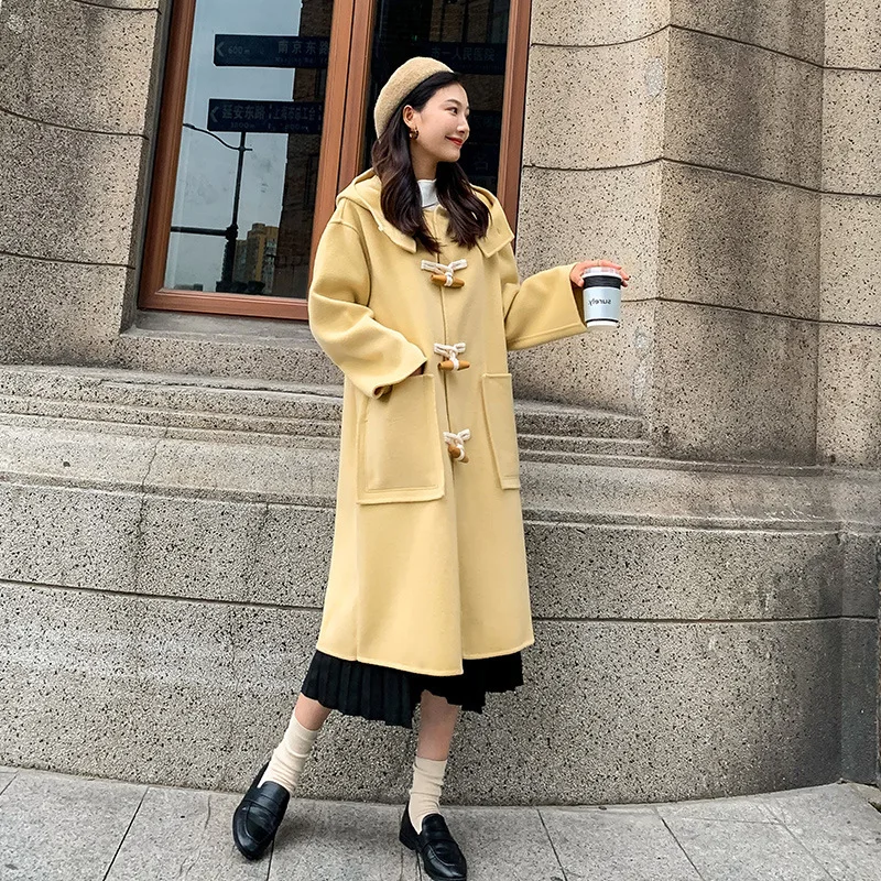 

Photo Shoot Toggle Woolen Jacket Women's Mid-length Autumn & Winter Students Short-height College Style over-the-Knee Woolen Ove