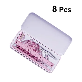 

8pcs Compasses Straight Ruler Triangle Ruler Pencil Eraser Kit Geometry Drawing Tool Set (Random Color)