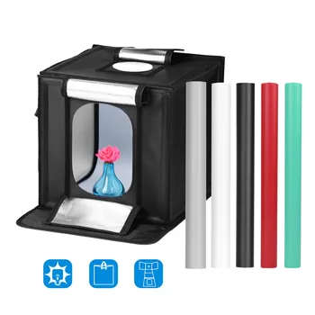 

Foldable Photo Studio kit Photo Box softbox Adjustable Brightness Photography Light Box with LED Lights 5500K 3 Color Backdrops