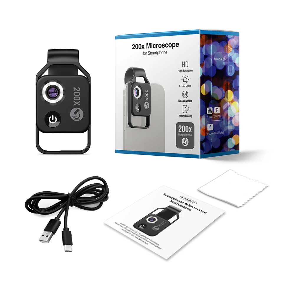 200X Smartphone Microscope Lens with LED Light
