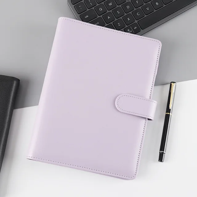 A5 Pu Leather 6 Ring Binder Notebooks Planner Covers Pink Cute Macaron Journal Note Agenda Diary Book Office and School Supplies purple only cover