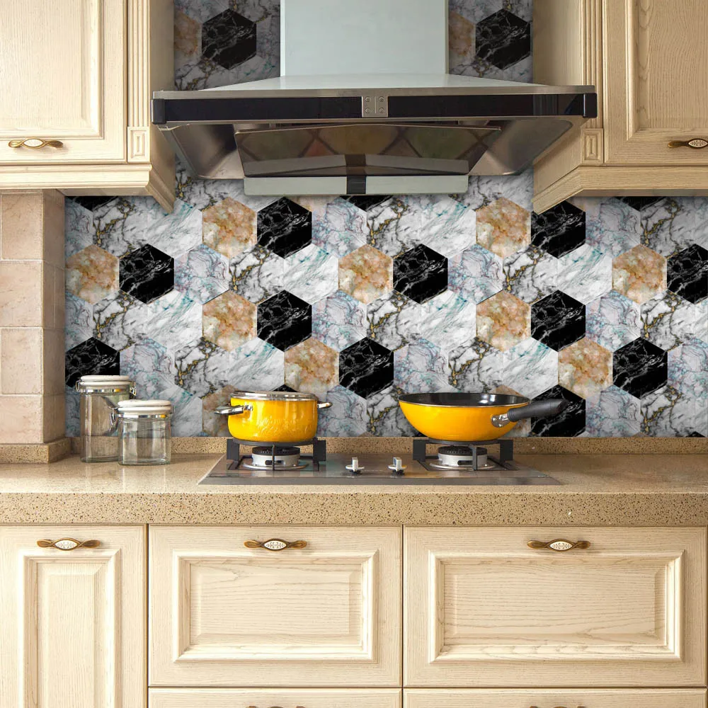 10 шт. 20x23 см самоклеющаяся клейкая плитка пол наклейка на стену стикер DIY кухонный Декор для ванной, дома Нескользящая Шестигранная роспись цвета наклейка s