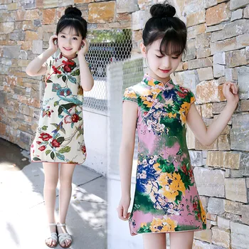

Baby Girl Dress Girls ' Improved Cheongsam Summer 2020 Graceful Cheongsam Cotton Linen Child Girls Clothes Style Qipao Chinese